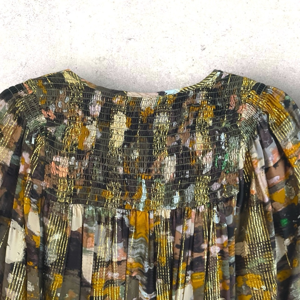 ANTHROPOLOGIE Blair GOLD Shimmer Maxi CAFTAN Dress XS $228 - Picture 7 of 9